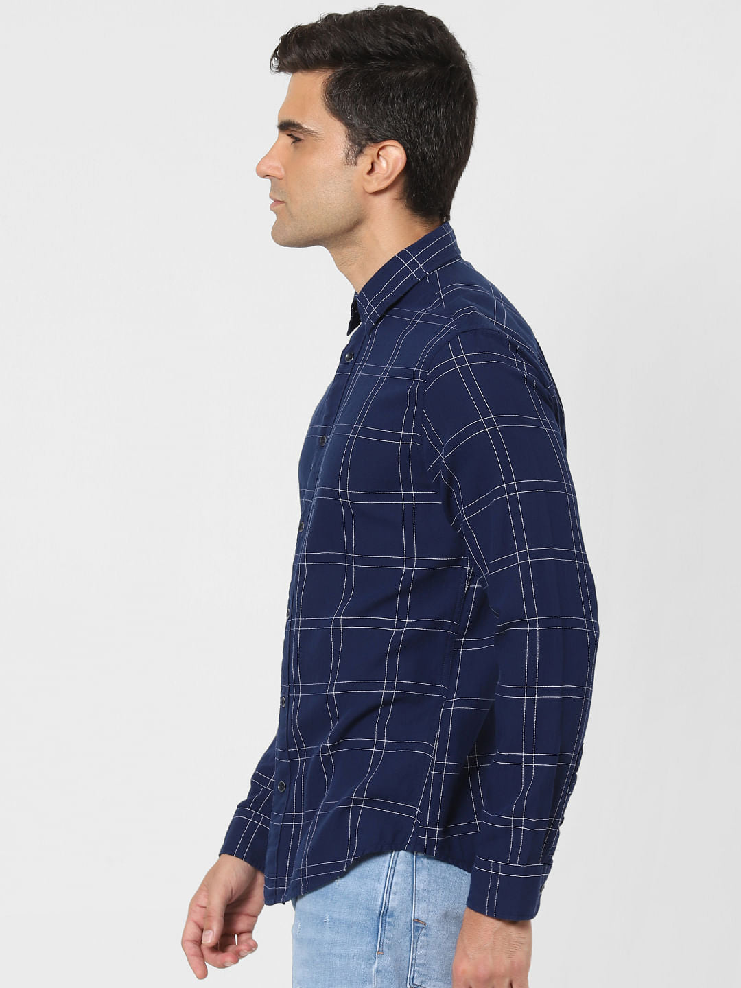 Navy Blue Check Full Sleeves Shirt