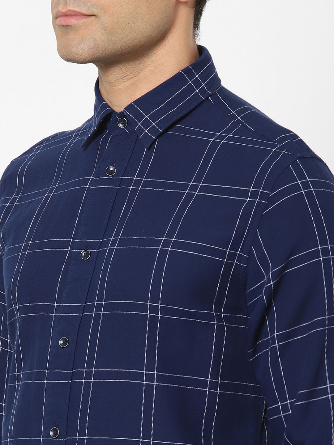 Navy Blue Check Full Sleeves Shirt