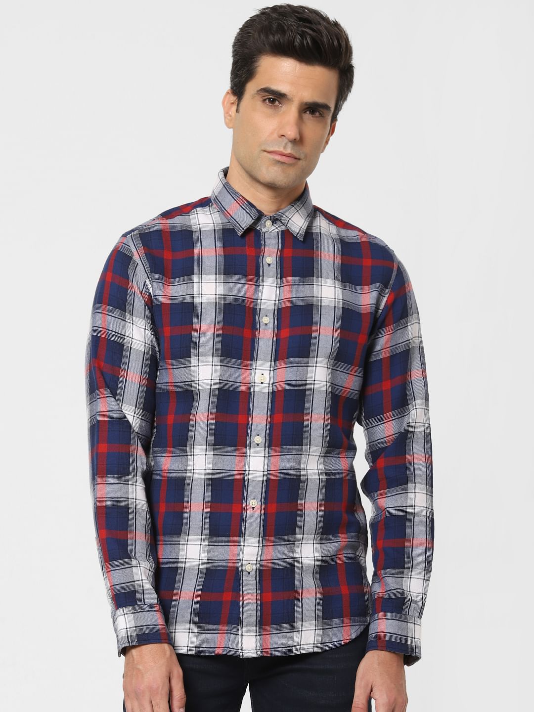 Dark Blue Check Full Sleeves Shirt