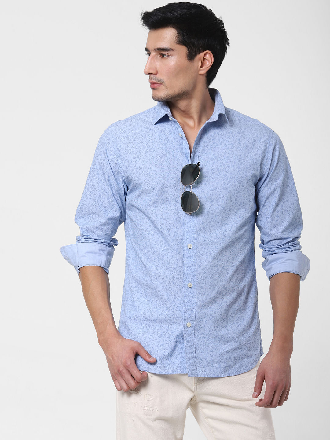 Light Blue Floral Print Shirt