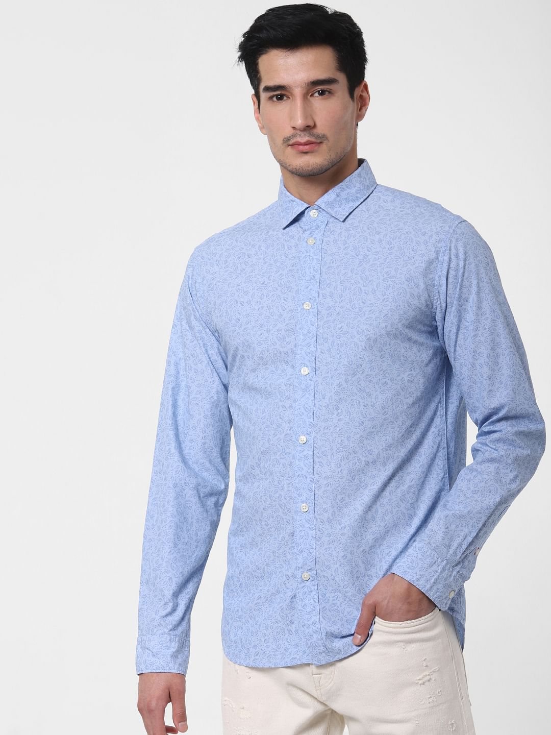 Light Blue Floral Print Shirt