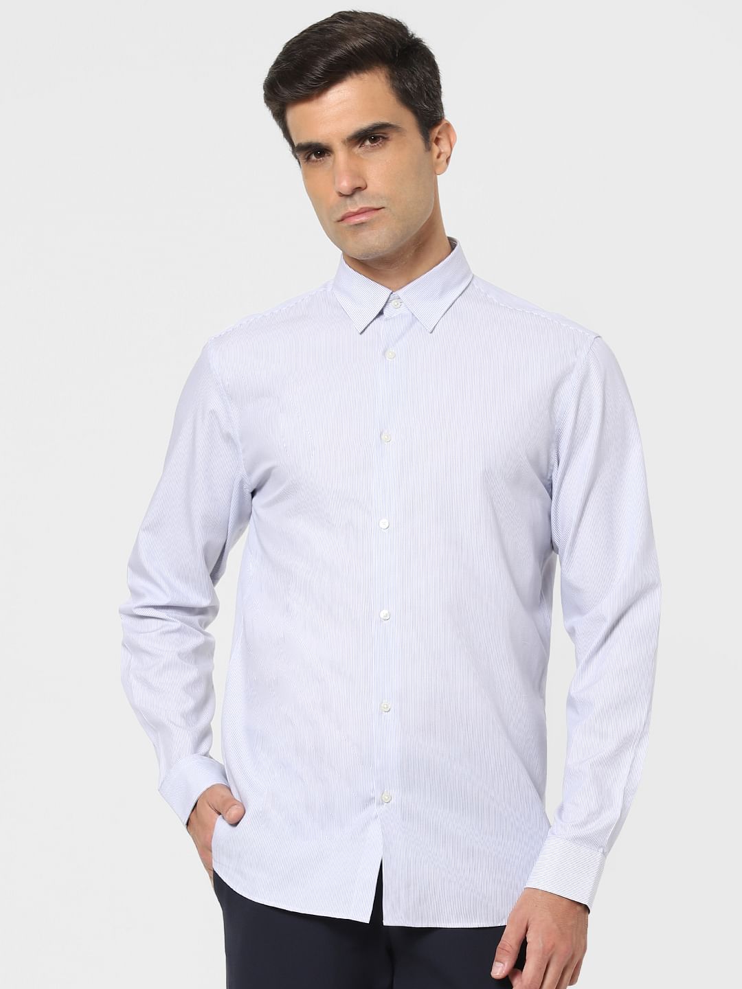 Light Blue Striped Full Sleeves Shirt