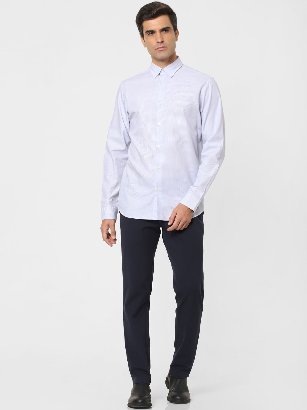 Light Blue Striped Full Sleeves Shirt