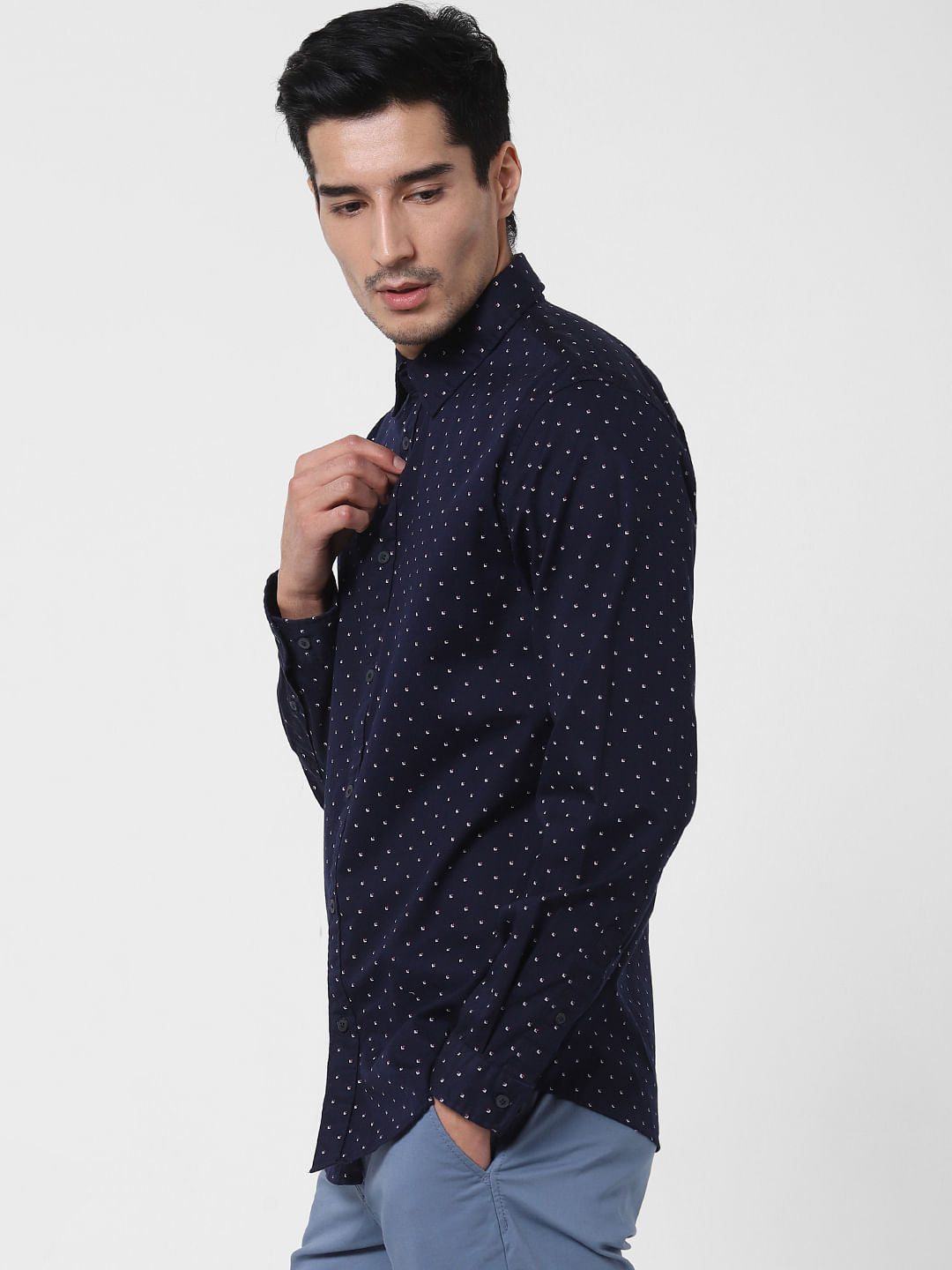 Navy Blue All Over Print Full Sleeves Shirt