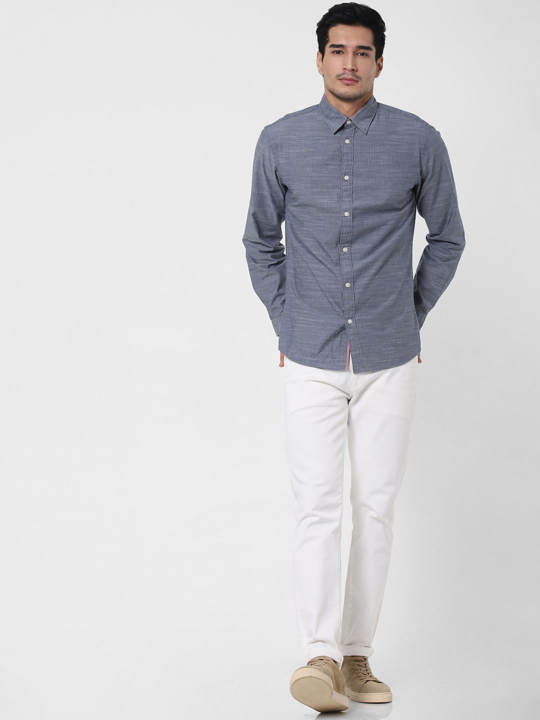 Blue Pinstriped Full Sleeves Shirt