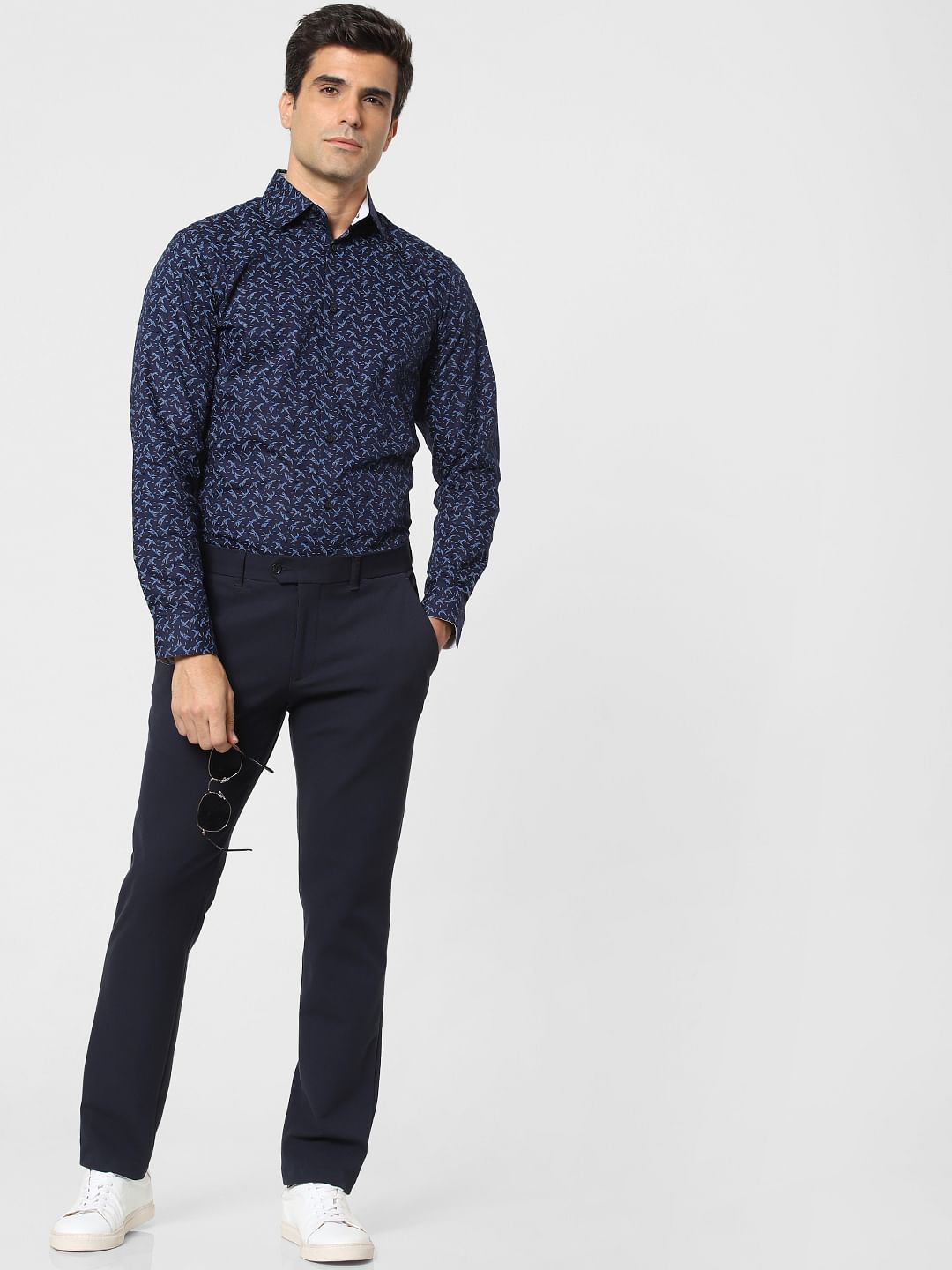 Navy Blue All Over Print Formal Shirt
