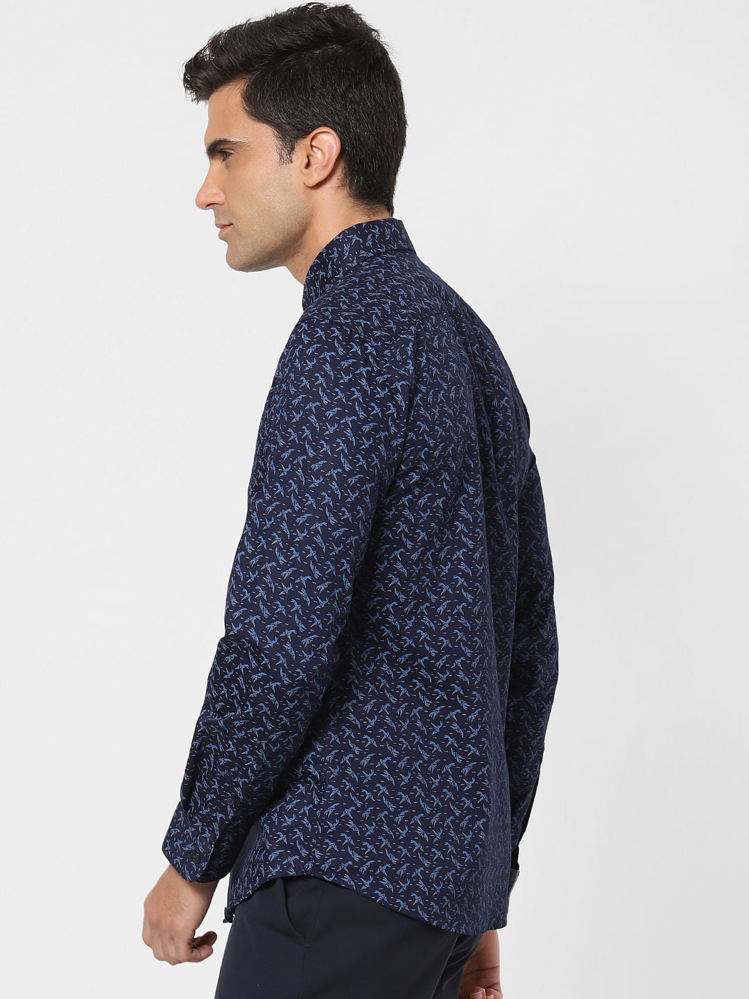 Navy Blue All Over Print Formal Shirt