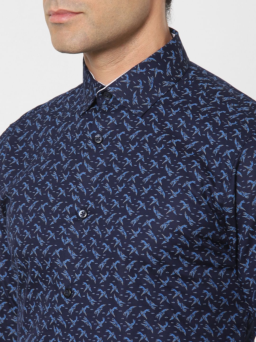 Navy Blue All Over Print Formal Shirt