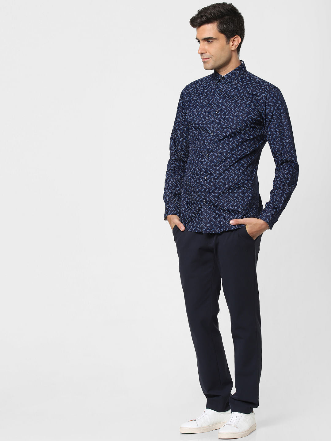 Navy Blue All Over Print Formal Shirt