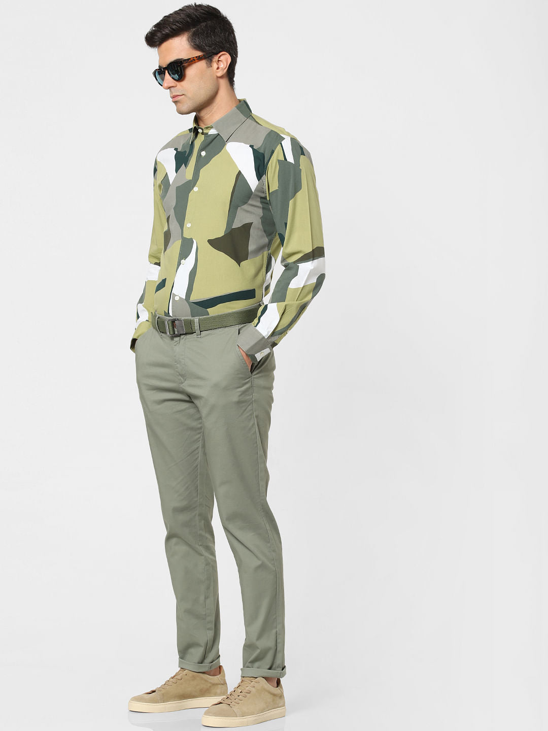 Green Abstract Print Full Sleeves Shirt