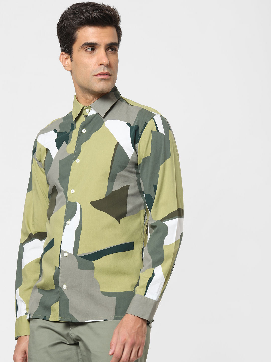 Green Abstract Print Full Sleeves Shirt