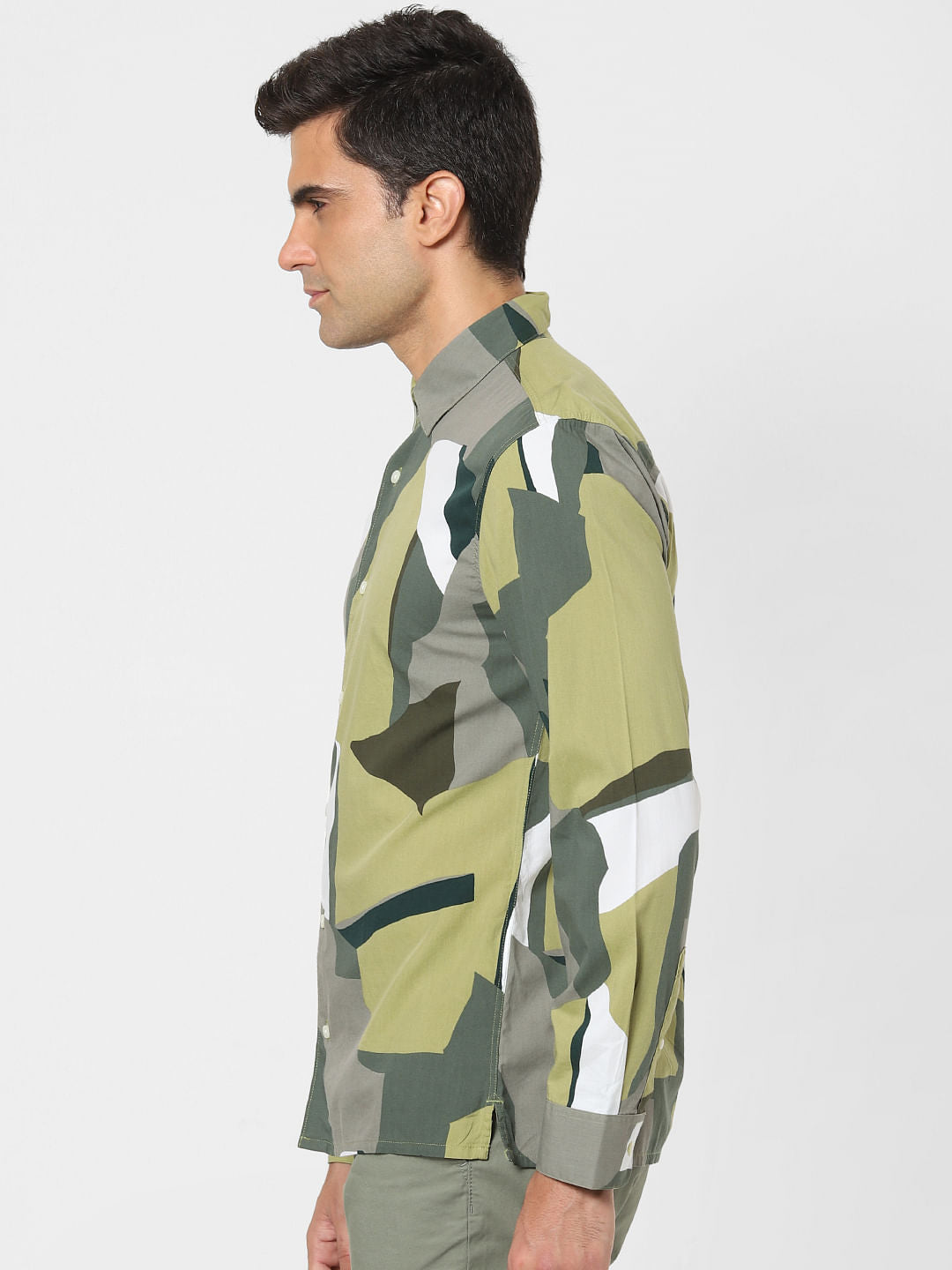 Green Abstract Print Full Sleeves Shirt