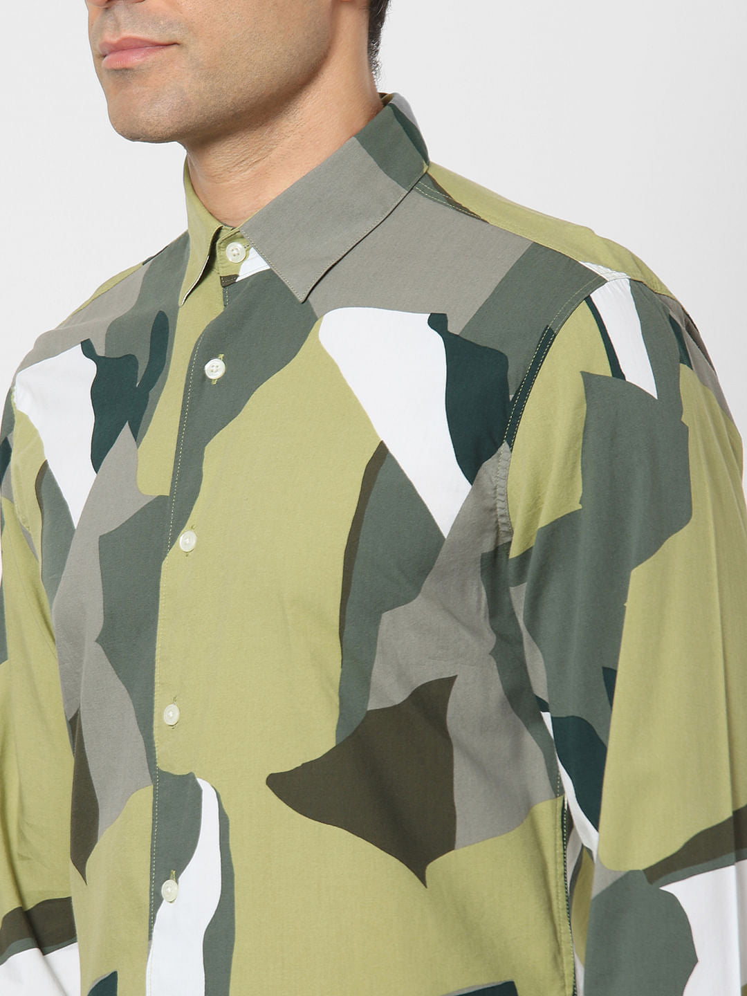 Green Abstract Print Full Sleeves Shirt