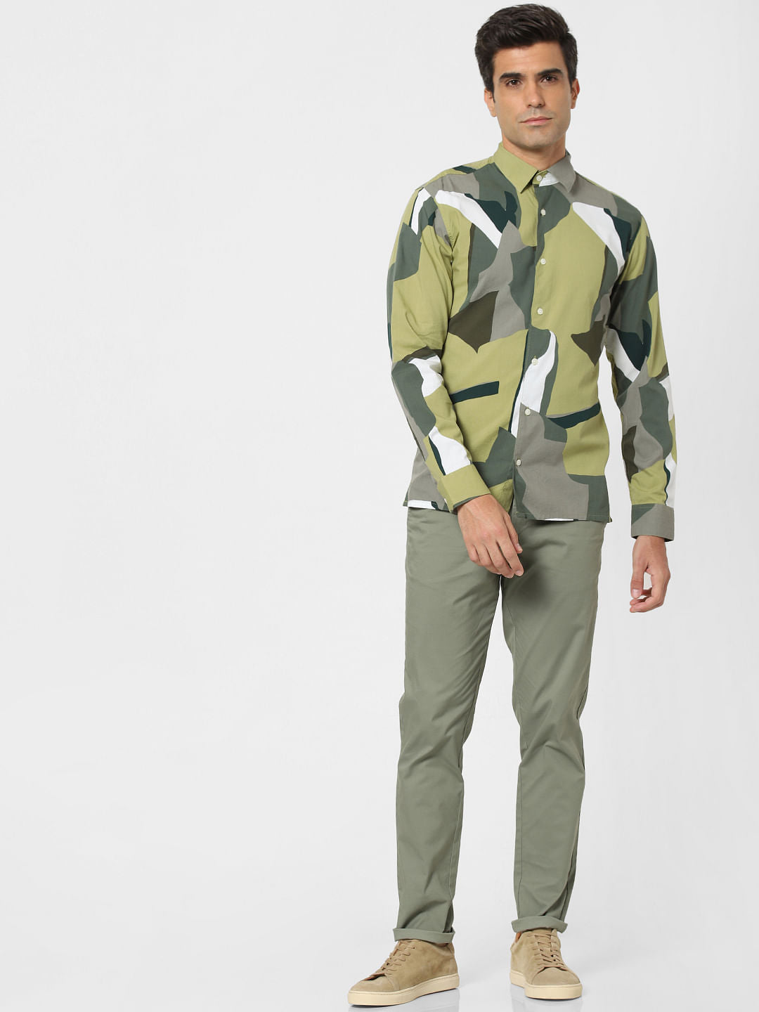 Green Abstract Print Full Sleeves Shirt