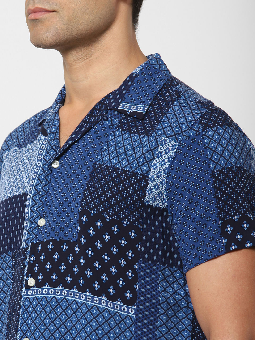 Blue Multi Patch Short Sleeves Shirt
