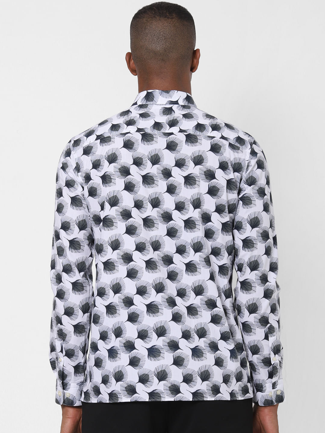 White Abstract Print Formal Shirt