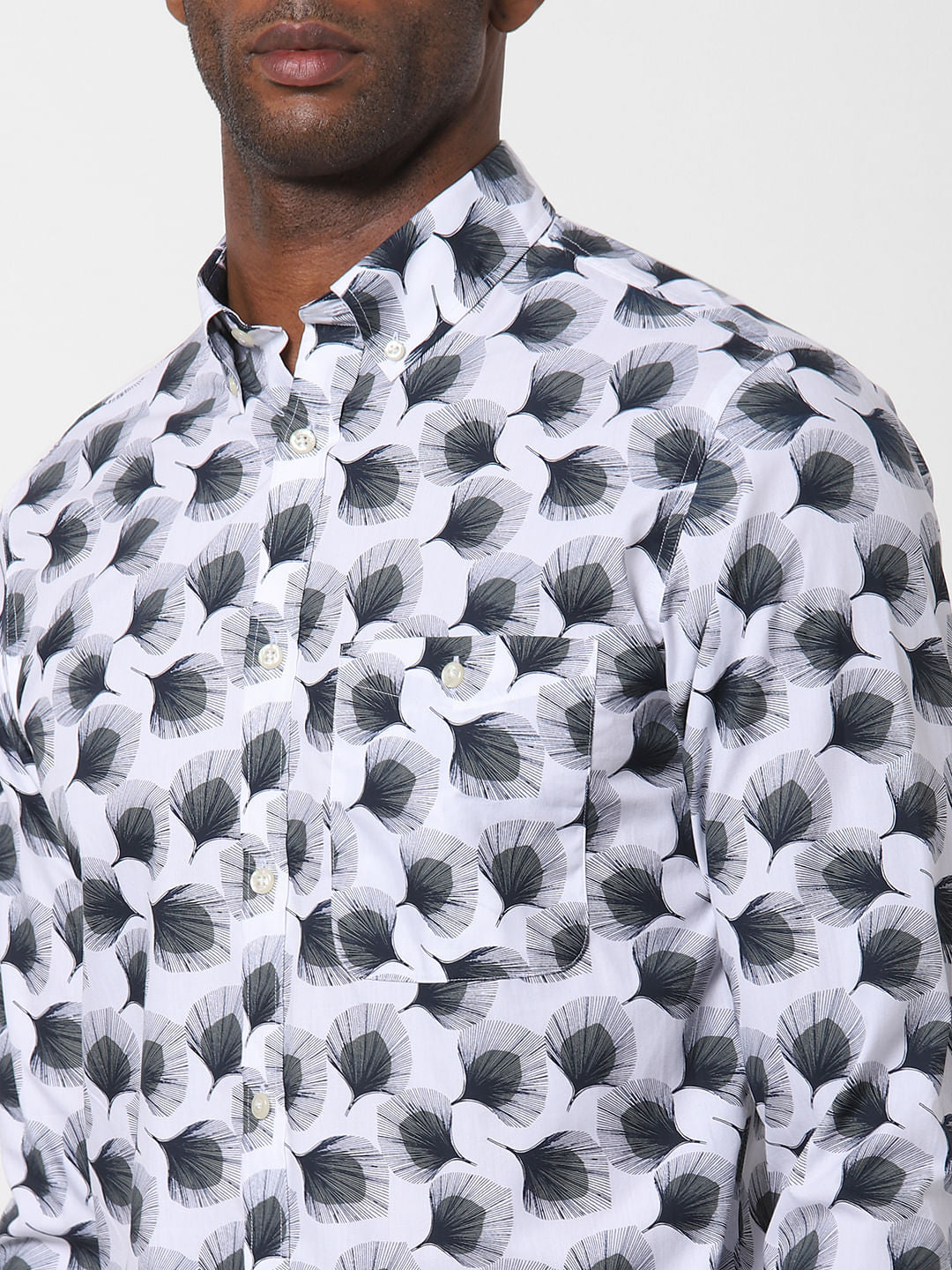 White Abstract Print Formal Shirt