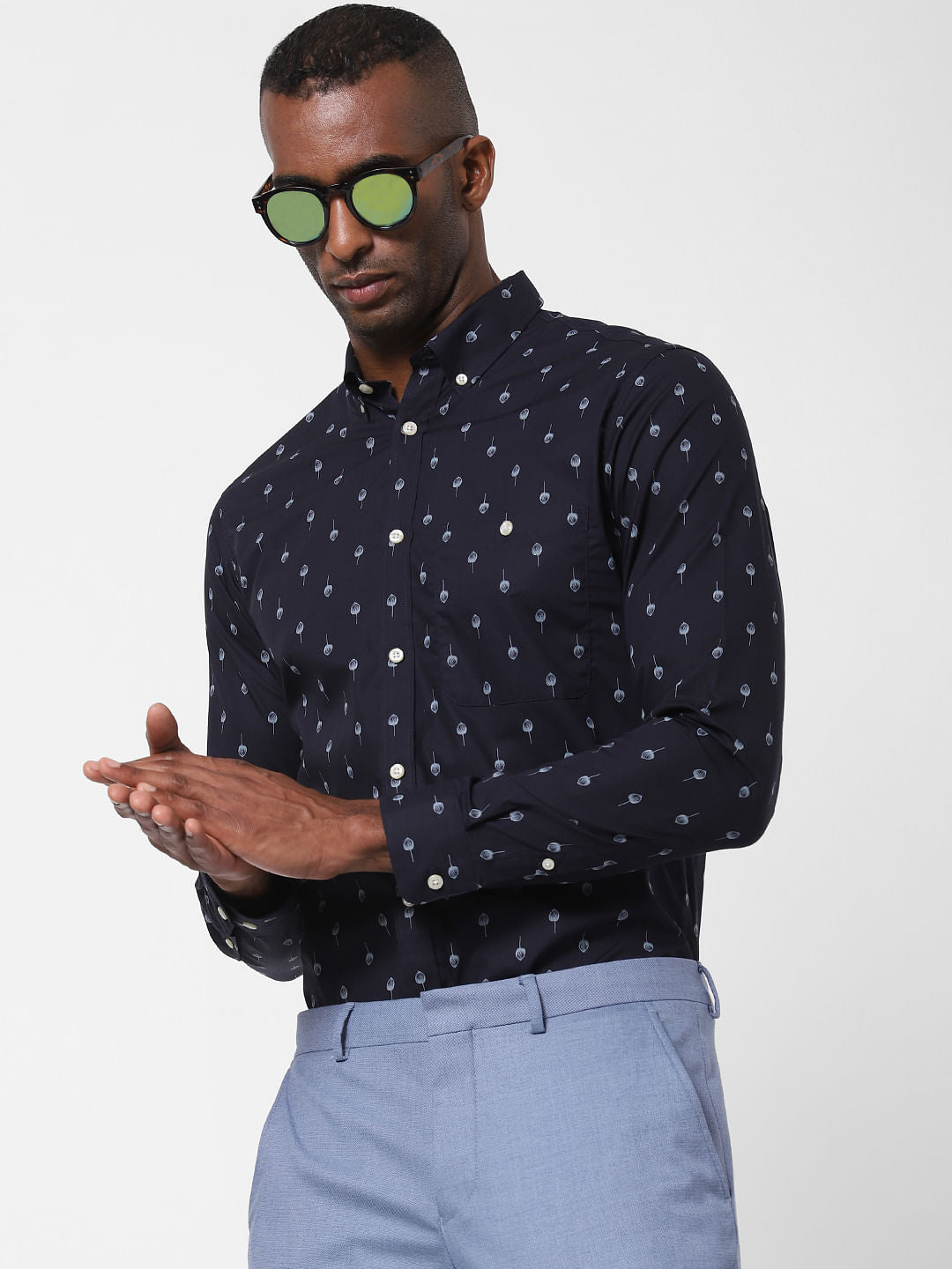Navy Blue Printed Formal Shirt