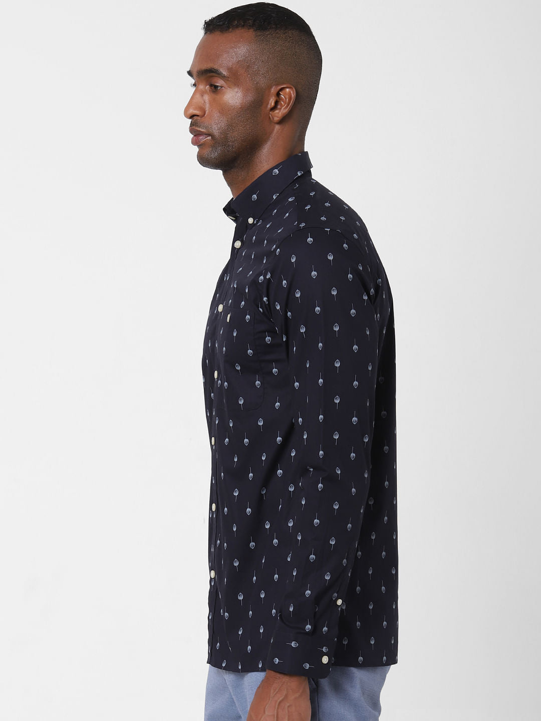 Navy Blue Printed Formal Shirt