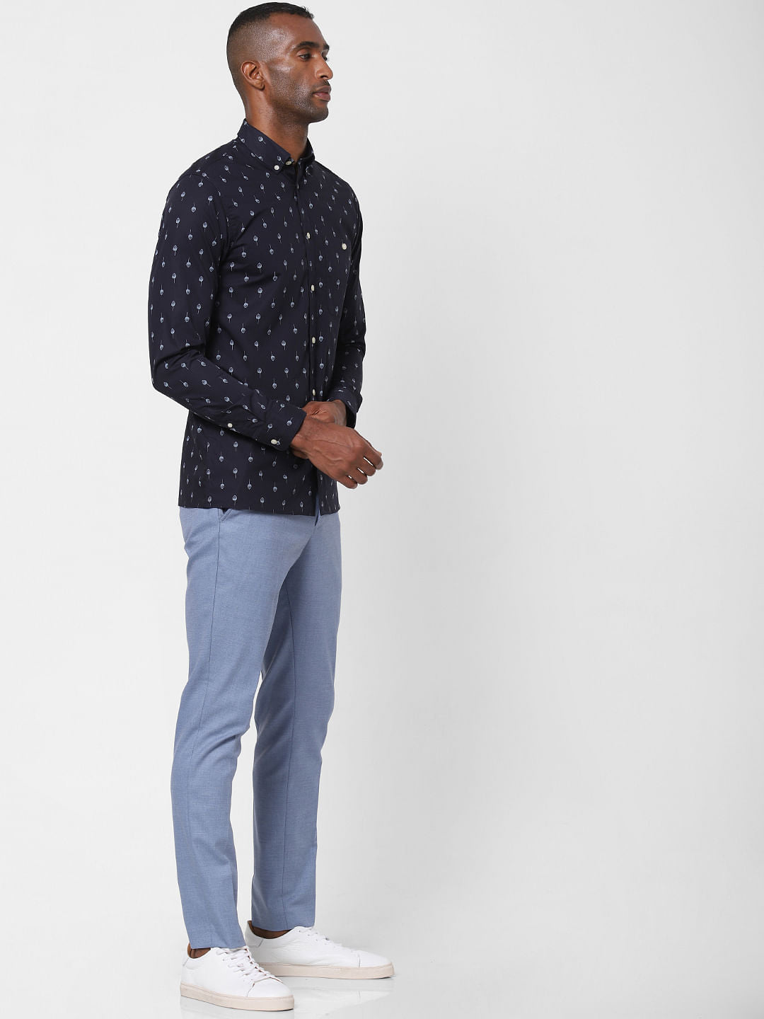 Navy Blue Printed Formal Shirt