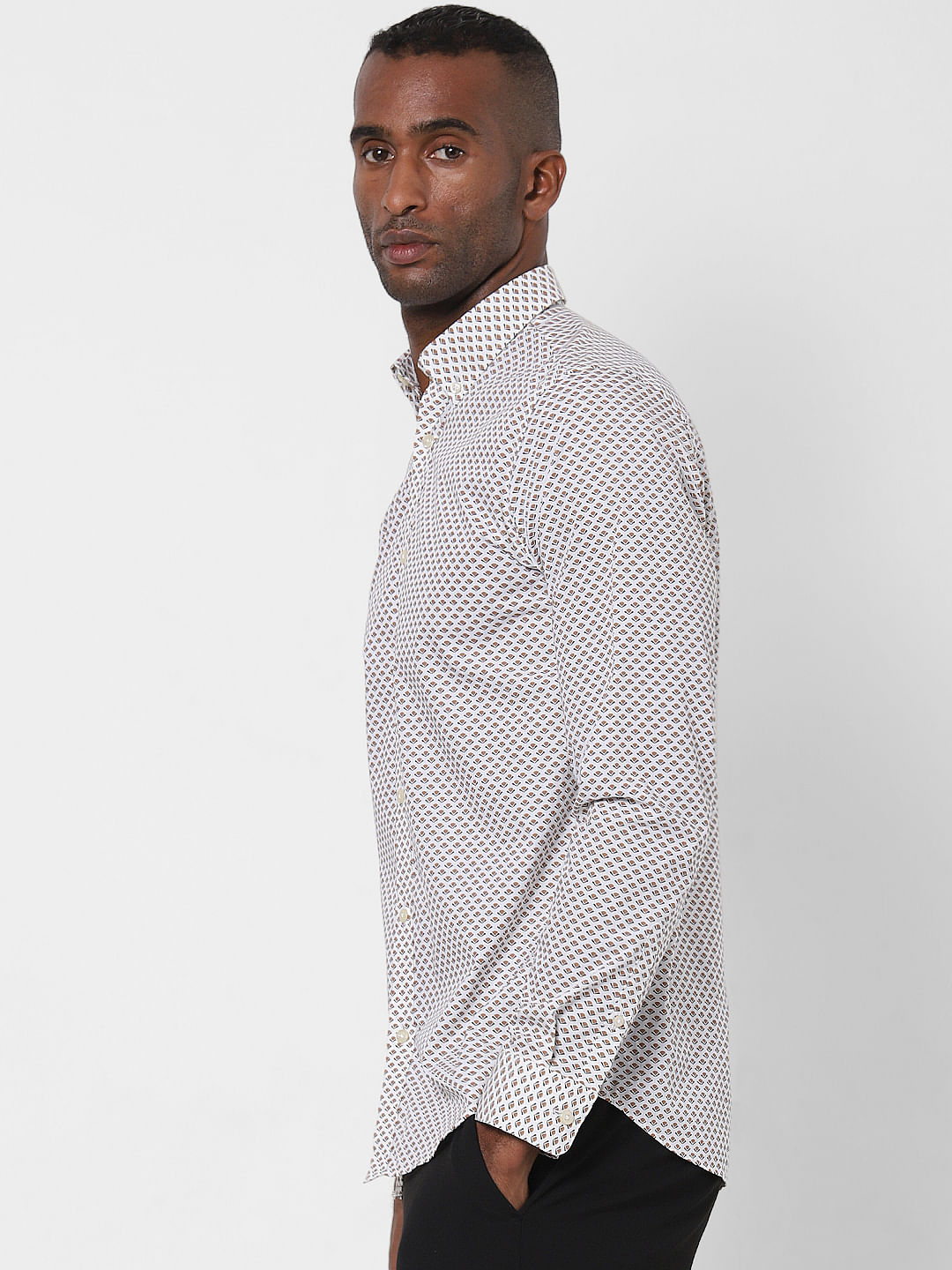 White All Over Print Formal Shirt