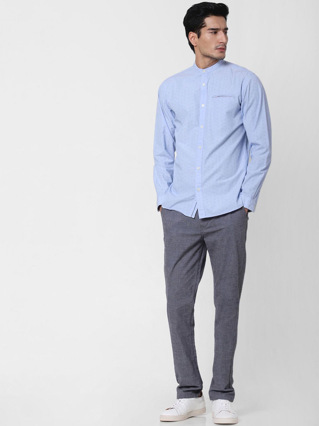 Blue Printed Full Sleeves Shirt
