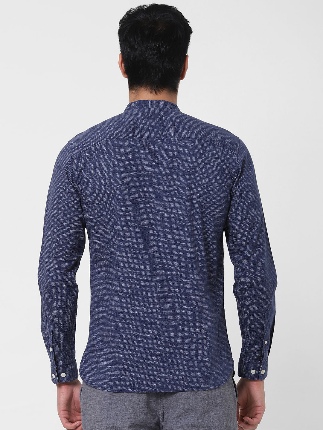 Navy Blue Printed Full Sleeves Shirt