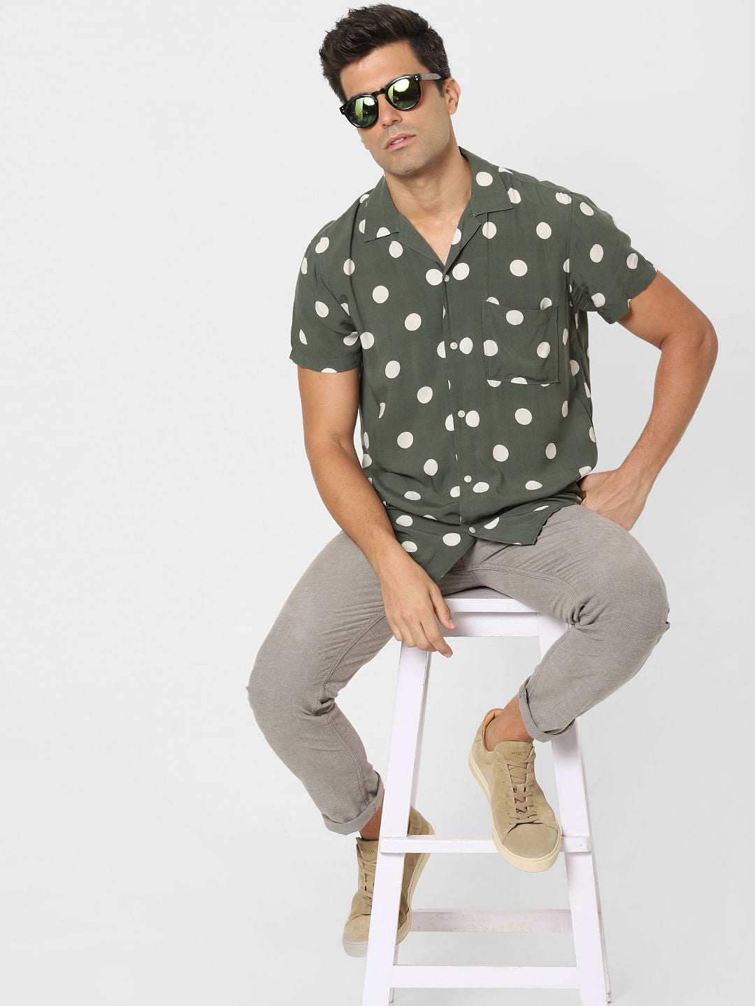 Green Polka Dot Short Sleeves Shirt