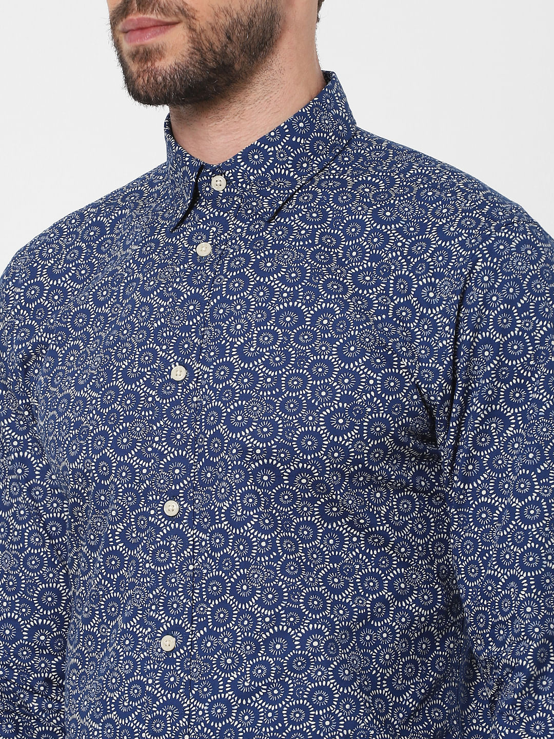 Blue Printed Full Sleeves Shirt