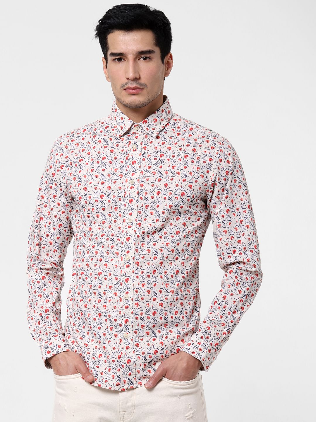 Off-White Floral Print Full Sleeves Shirt