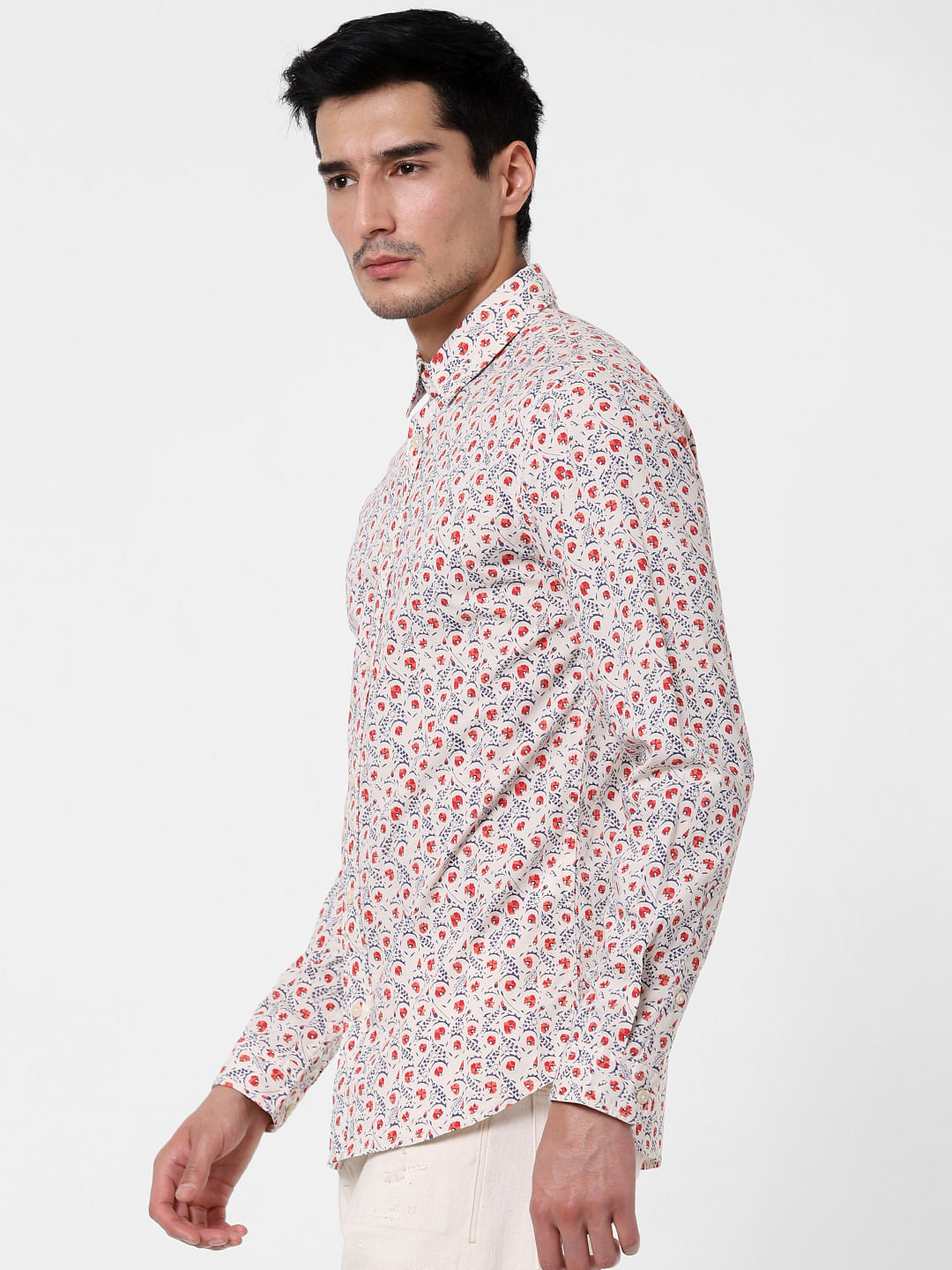 Off-White Floral Print Full Sleeves Shirt