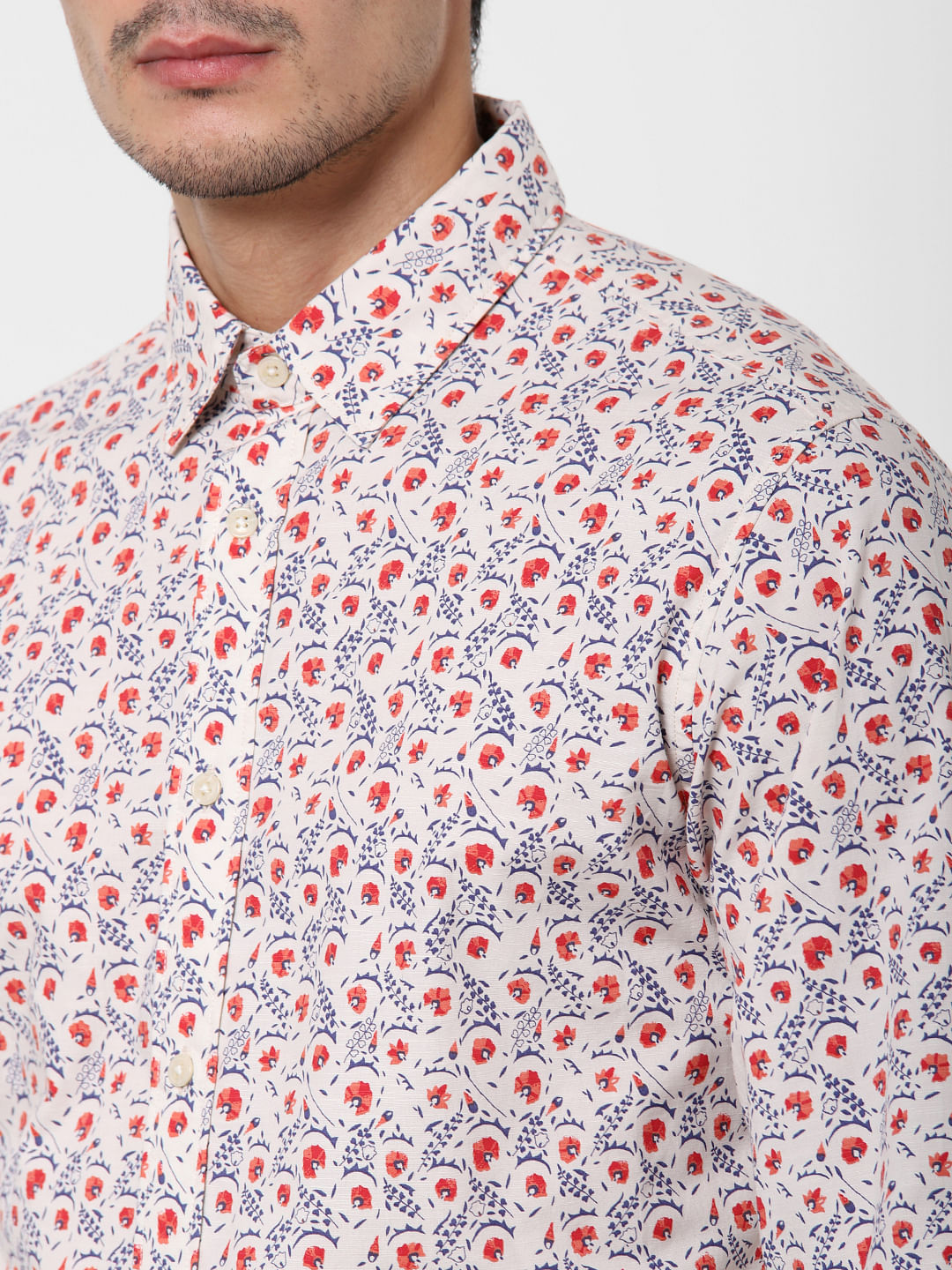 Off-White Floral Print Full Sleeves Shirt