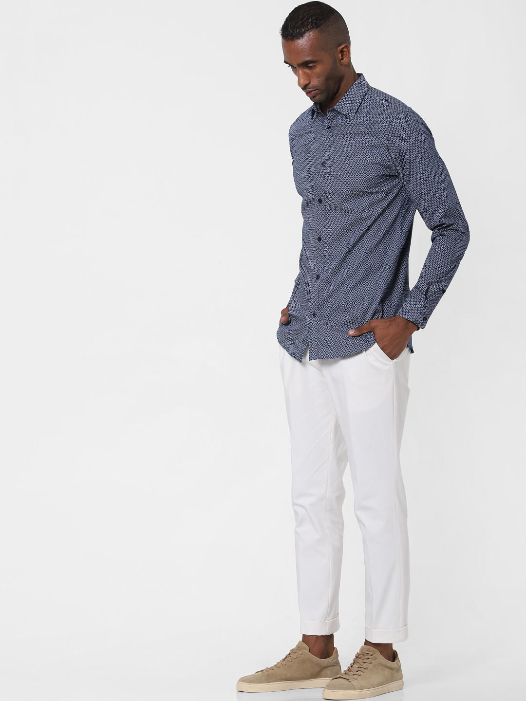 Blue Printed Full Sleeves Shirt