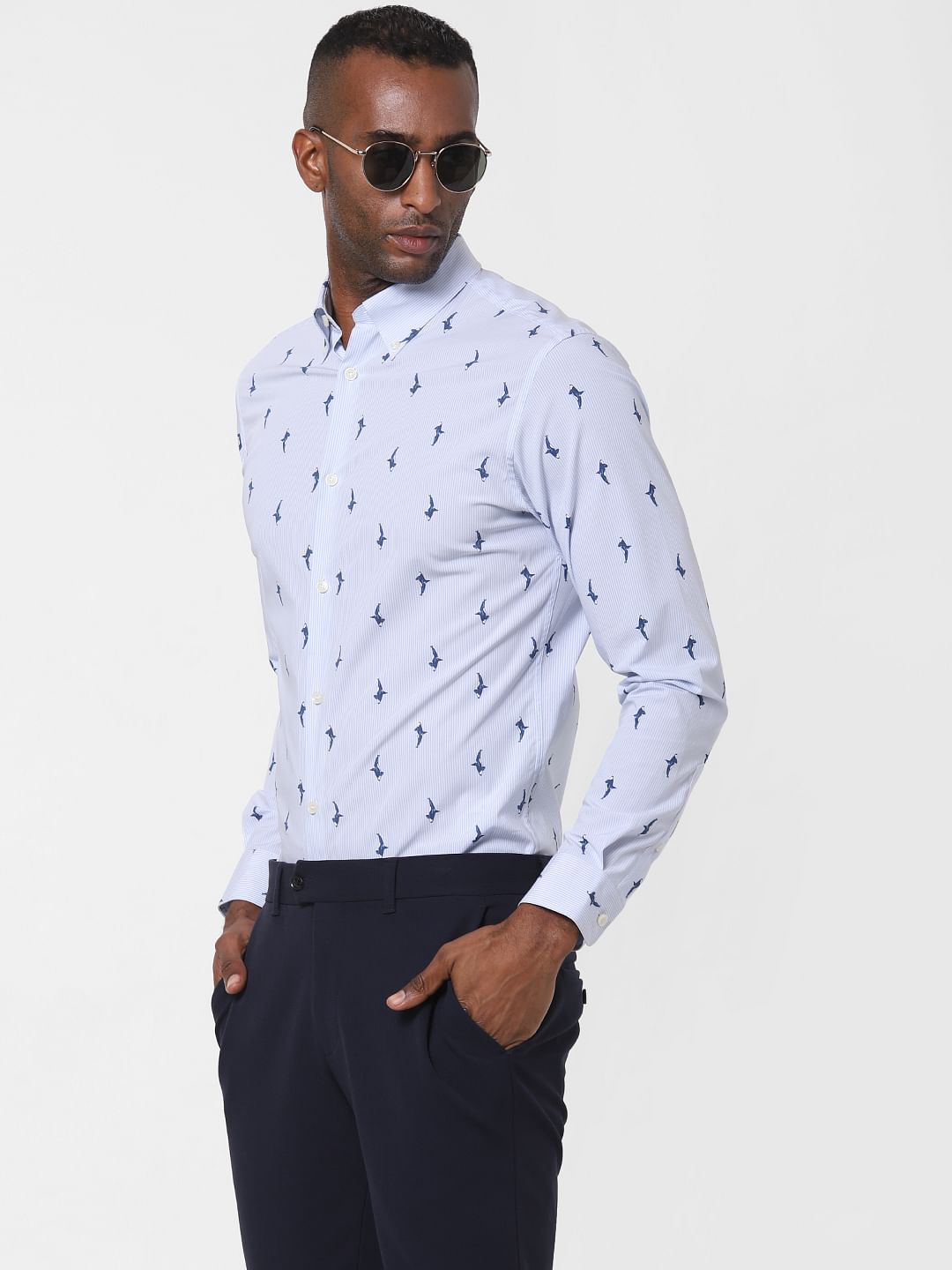 Light Blue Printed Full Sleeves Shirt