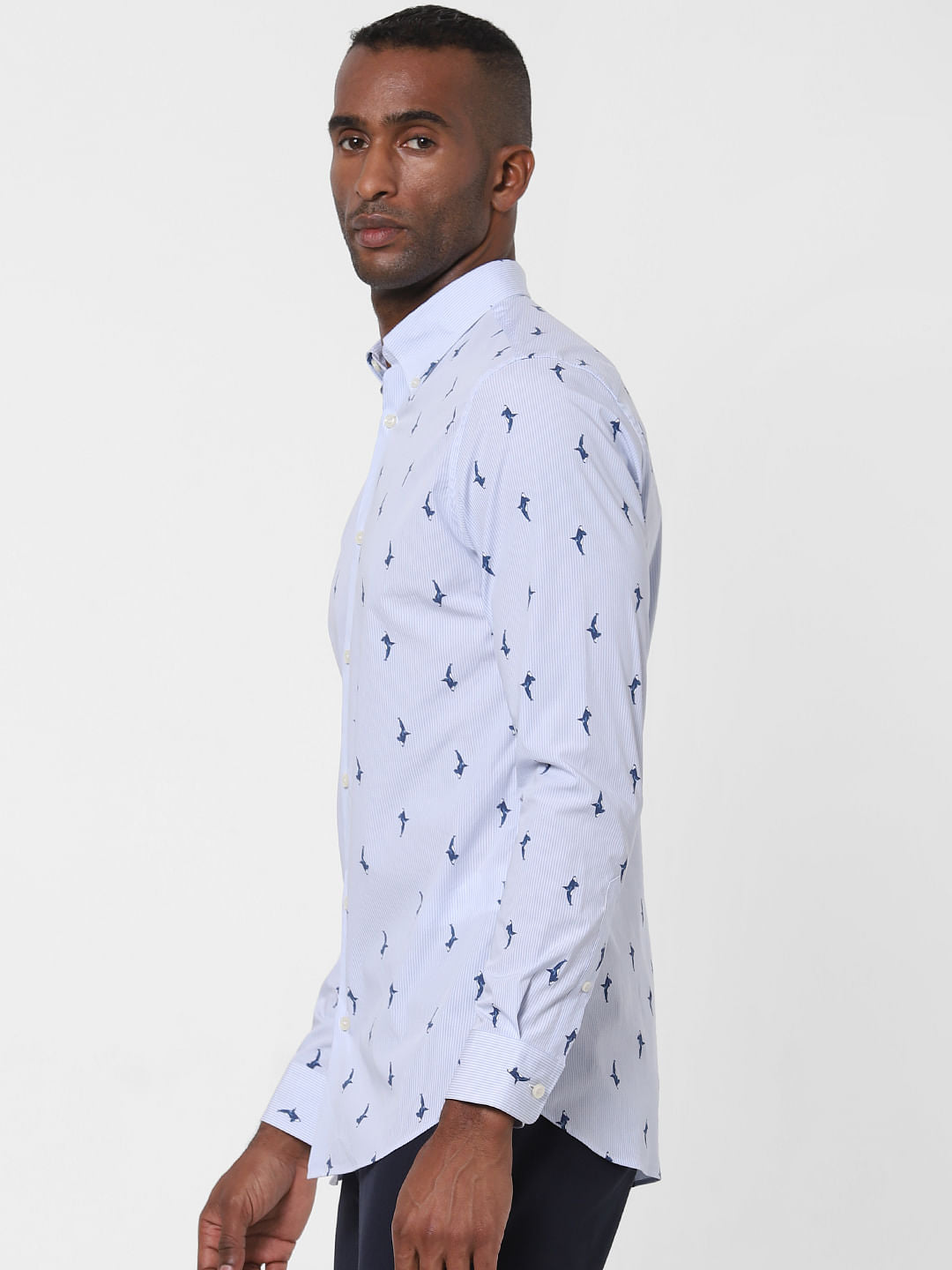 Light Blue Printed Full Sleeves Shirt