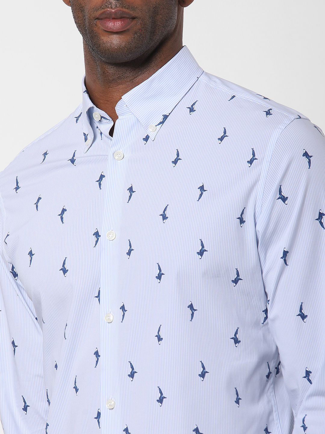 Light Blue Printed Full Sleeves Shirt