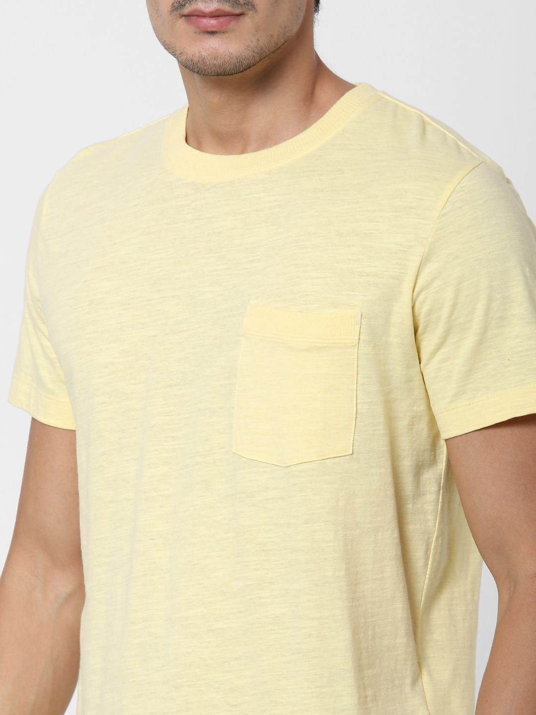 Yellow Chest Pocket Crew Neck T-Shirt