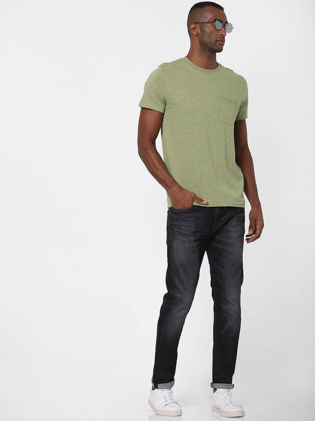 Green Chest Pocket Crew Neck T-Shirt
