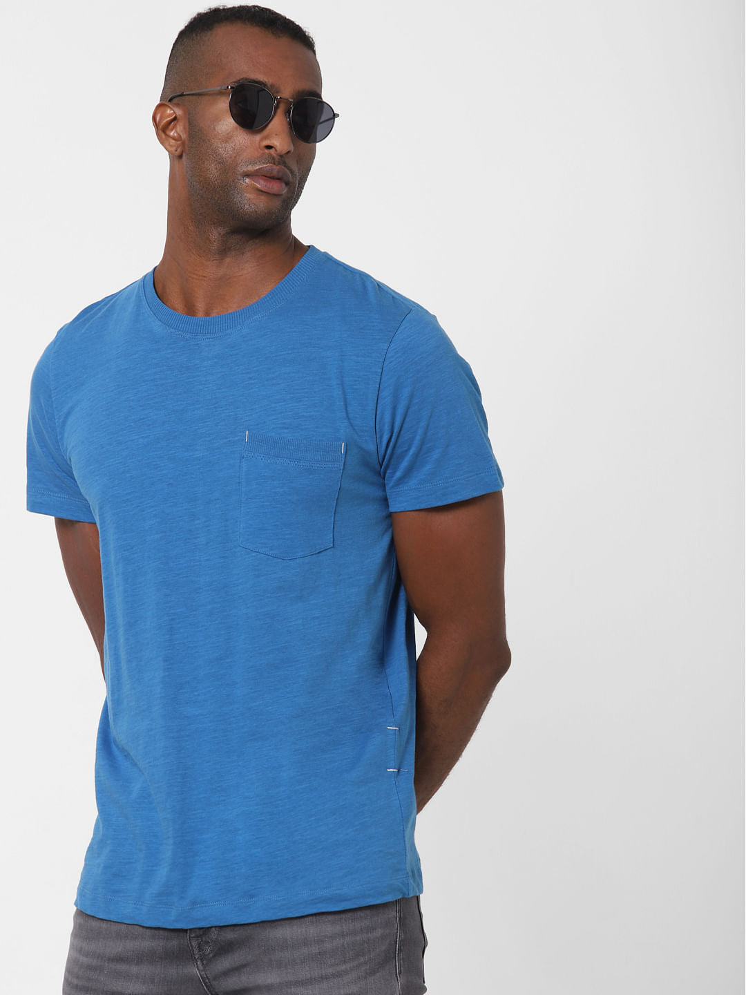 Blue Chest Pocket Crew Neck T-Shirt