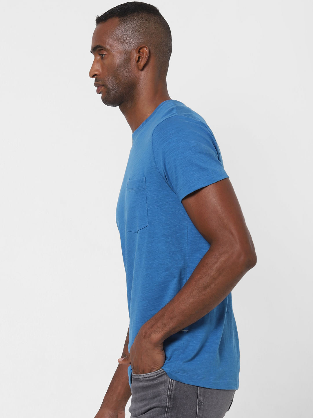 Blue Chest Pocket Crew Neck T-Shirt