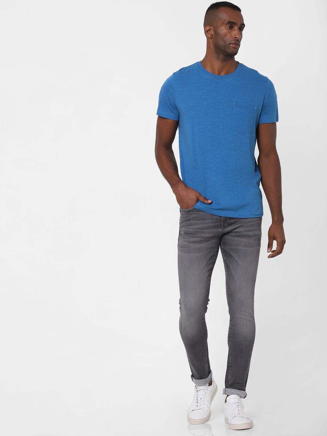 Blue Chest Pocket Crew Neck T-Shirt