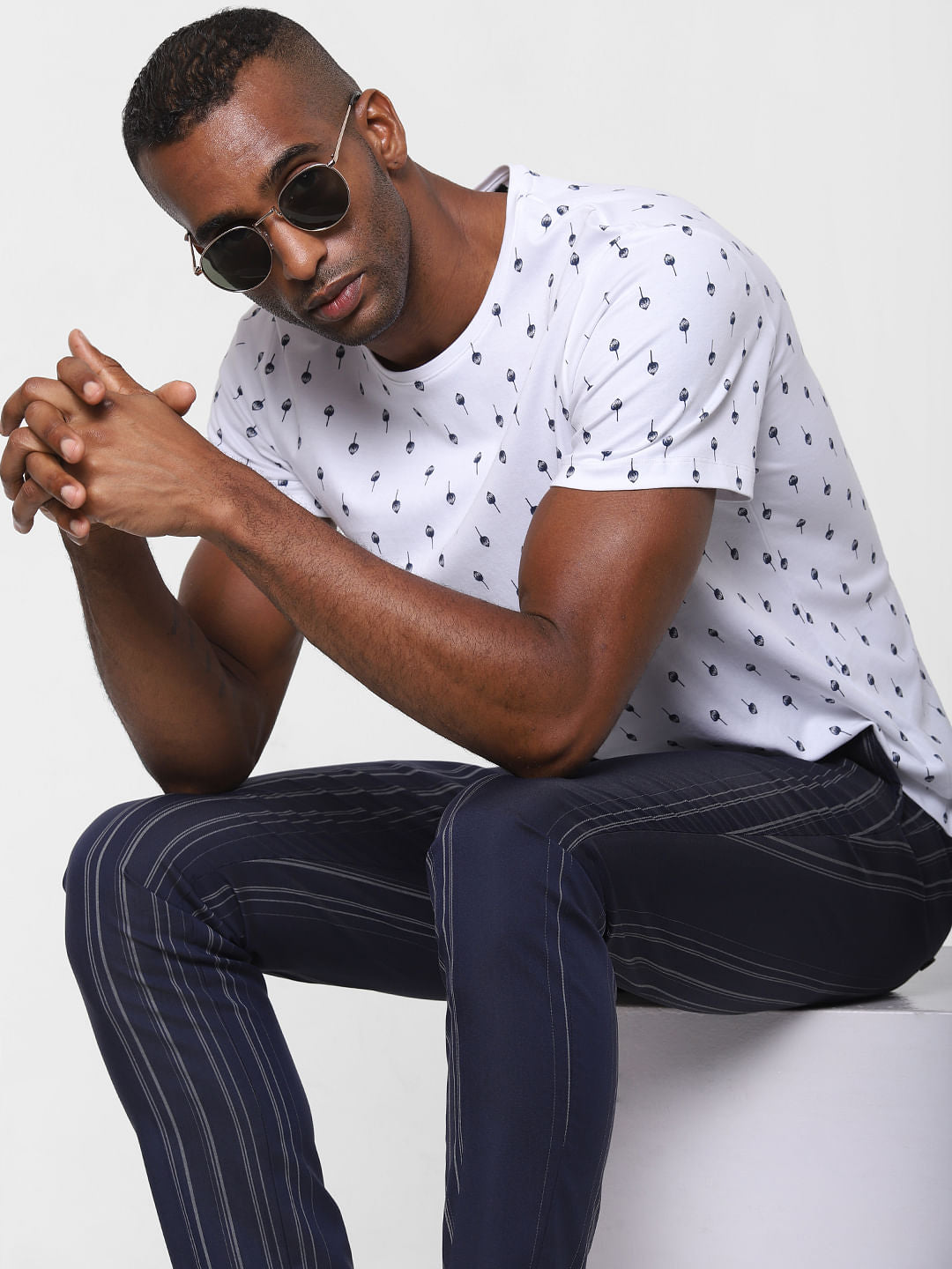 White All Over Print Crew Neck T-Shirt