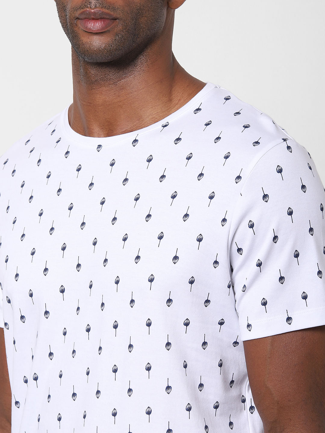 White All Over Print Crew Neck T-Shirt