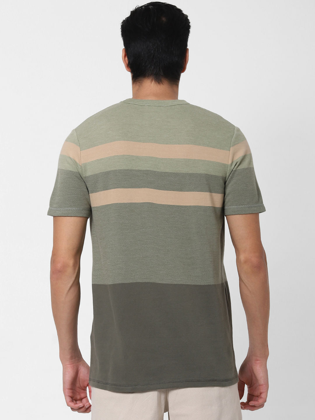 Green Colourblocked Crew Neck T-Shirt