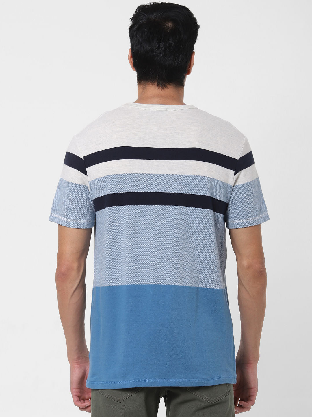 Blue Colourblocked Crew Neck T-Shirt