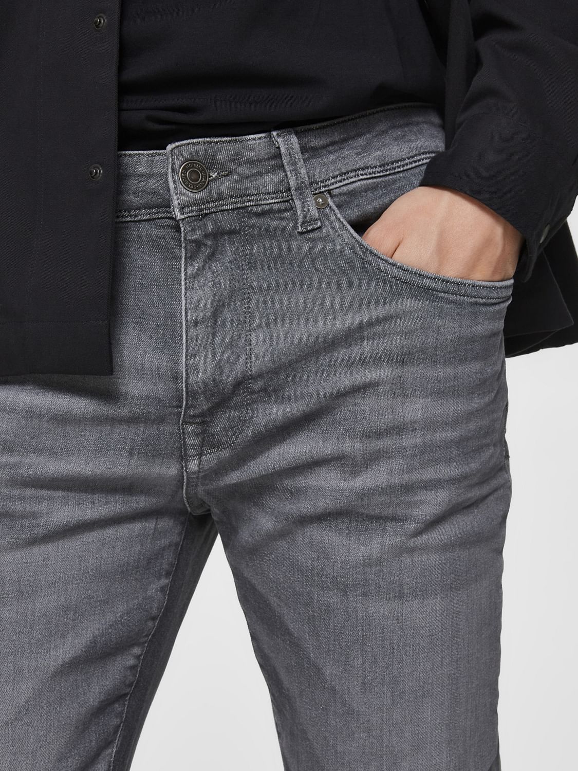 Grey Mid Rise Organic Cotton Slim Fit Jeans