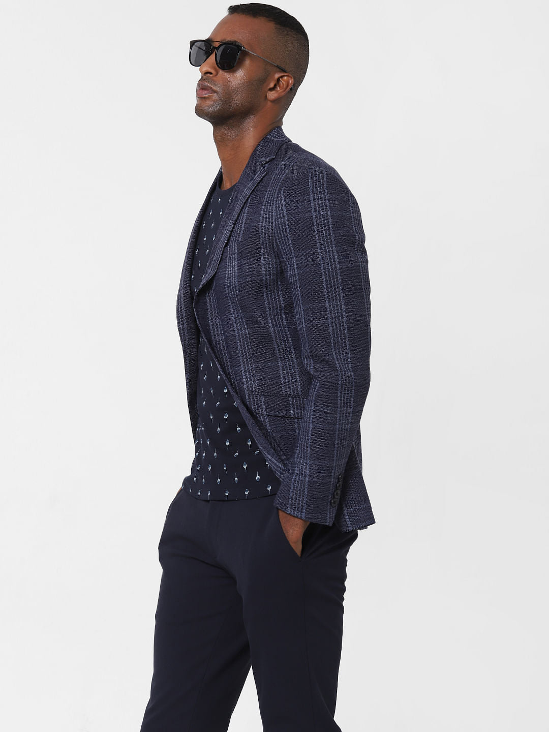 Navy Blue Check Formal Blazer