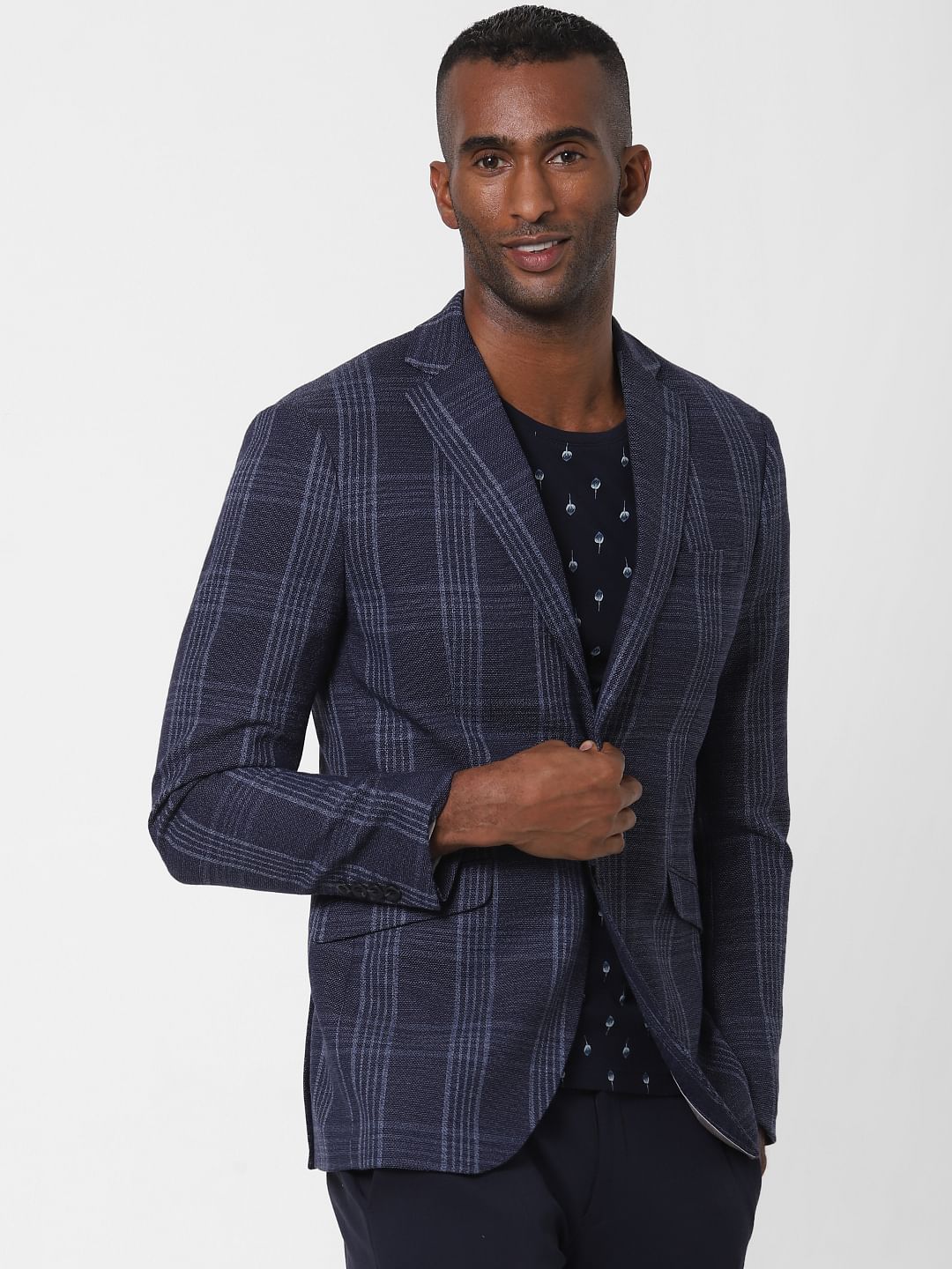 Navy Blue Check Formal Blazer