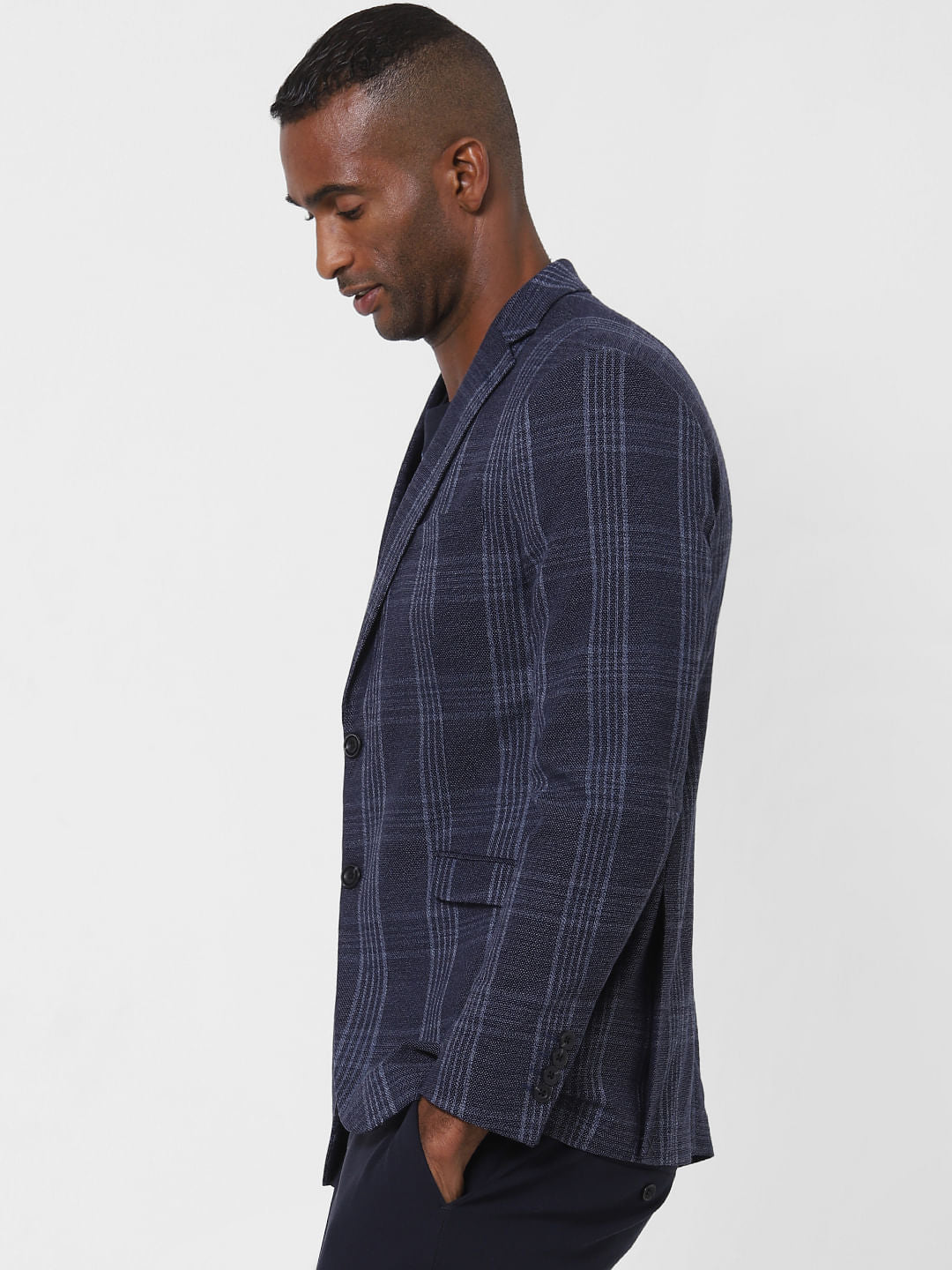 Navy Blue Check Formal Blazer