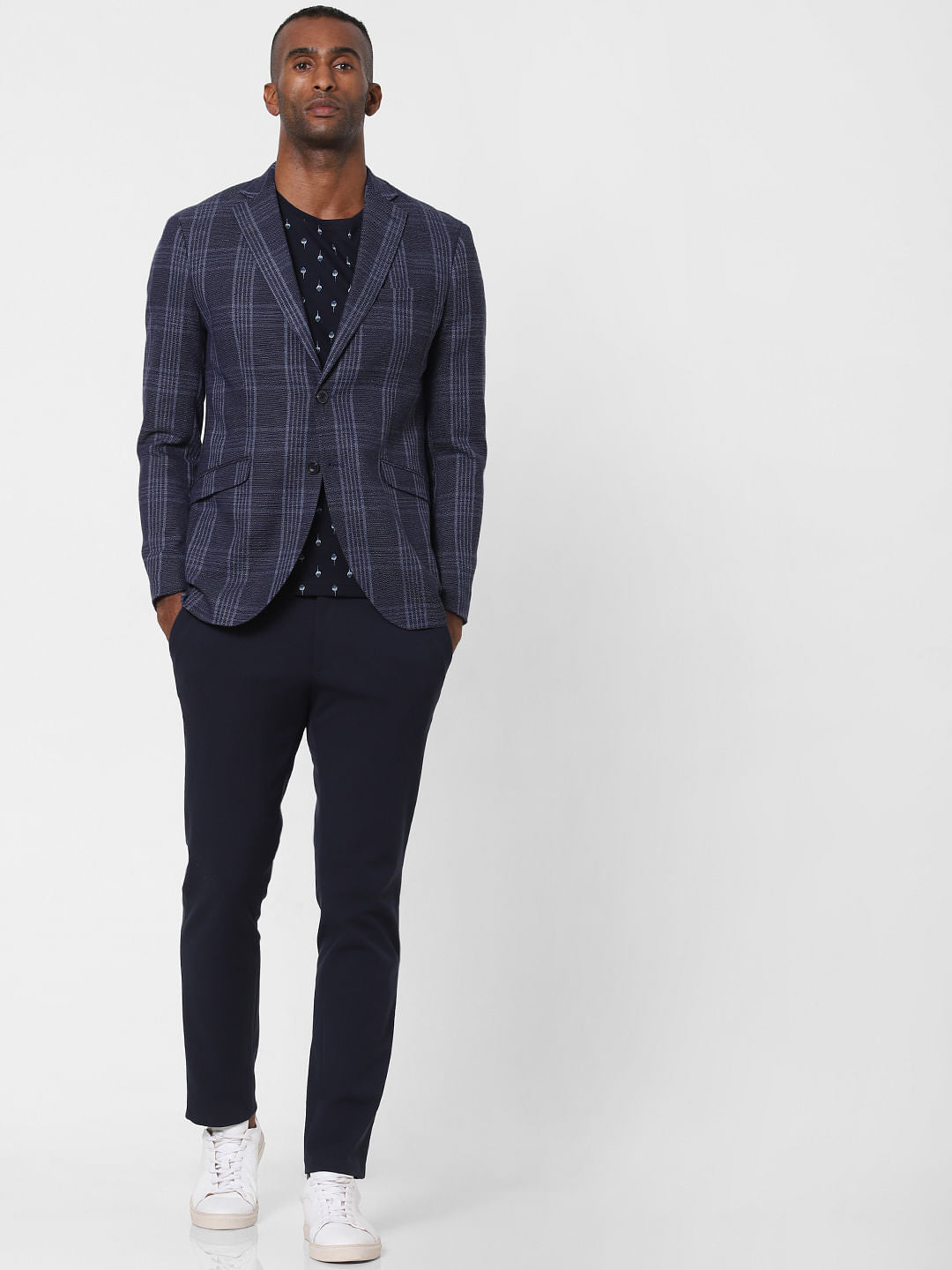 Navy Blue Check Formal Blazer